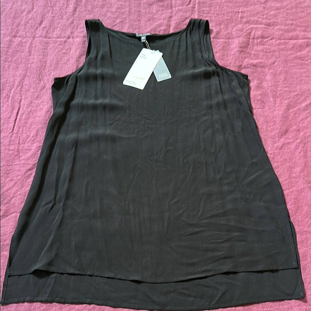 Eileen Fisher Med Black Sleeveless Top tunic The Icons Long Tank NWT SILK SHELL